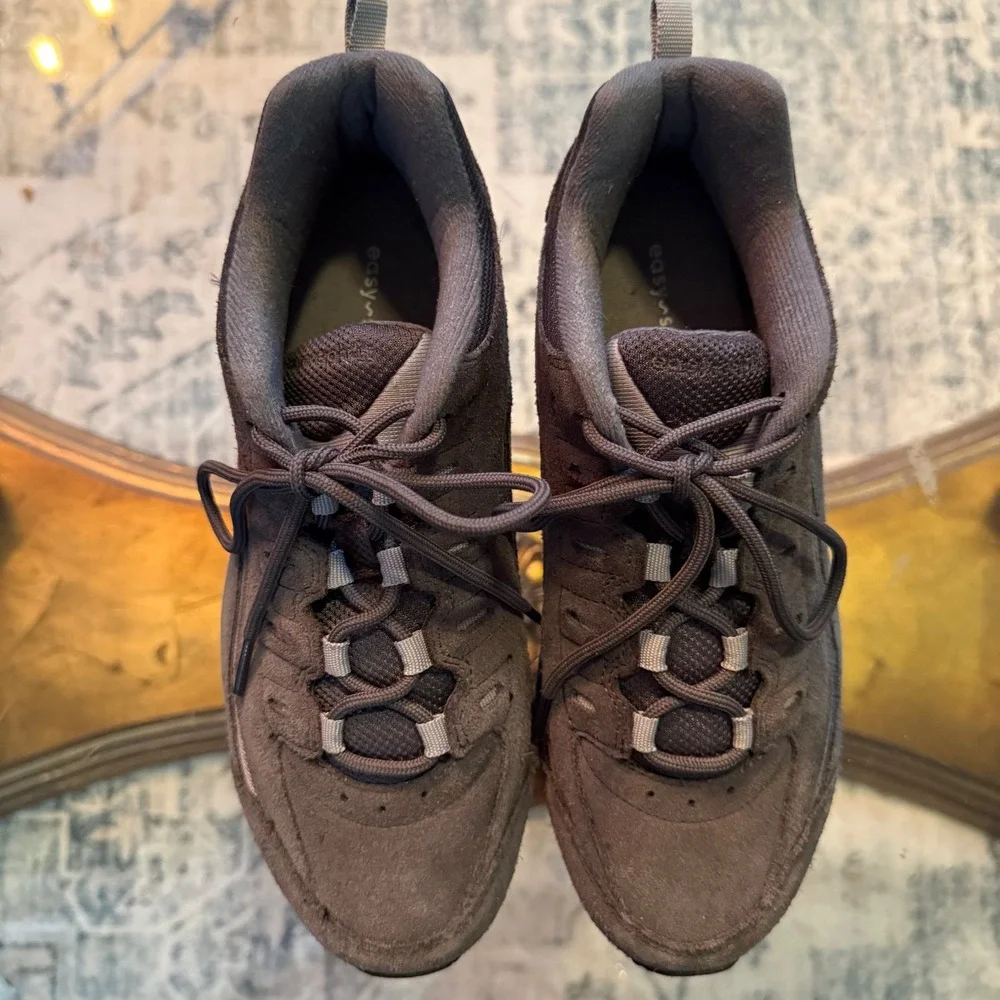 Easy Spirit Romy Women 8M Dark Gray Suede Walking Shoes Sneakers Lace Up
